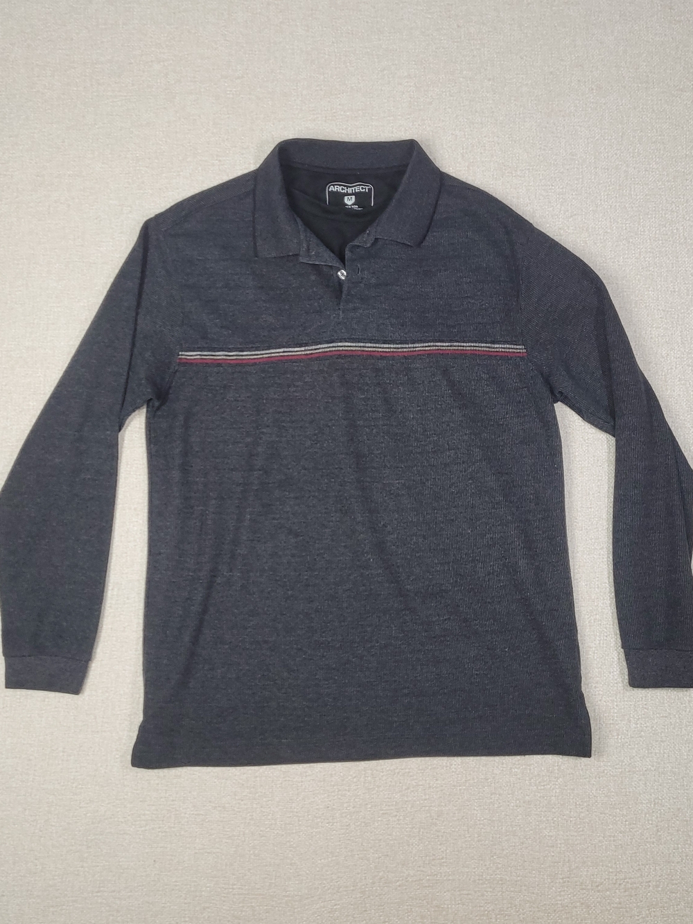 Architect Long Sleeve Polo Shirt in Charcoal with Stripe